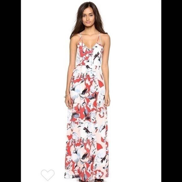 PARKER Kisa 100% silk floral maxi dress red pink white 3263 - Picture 1 of 2